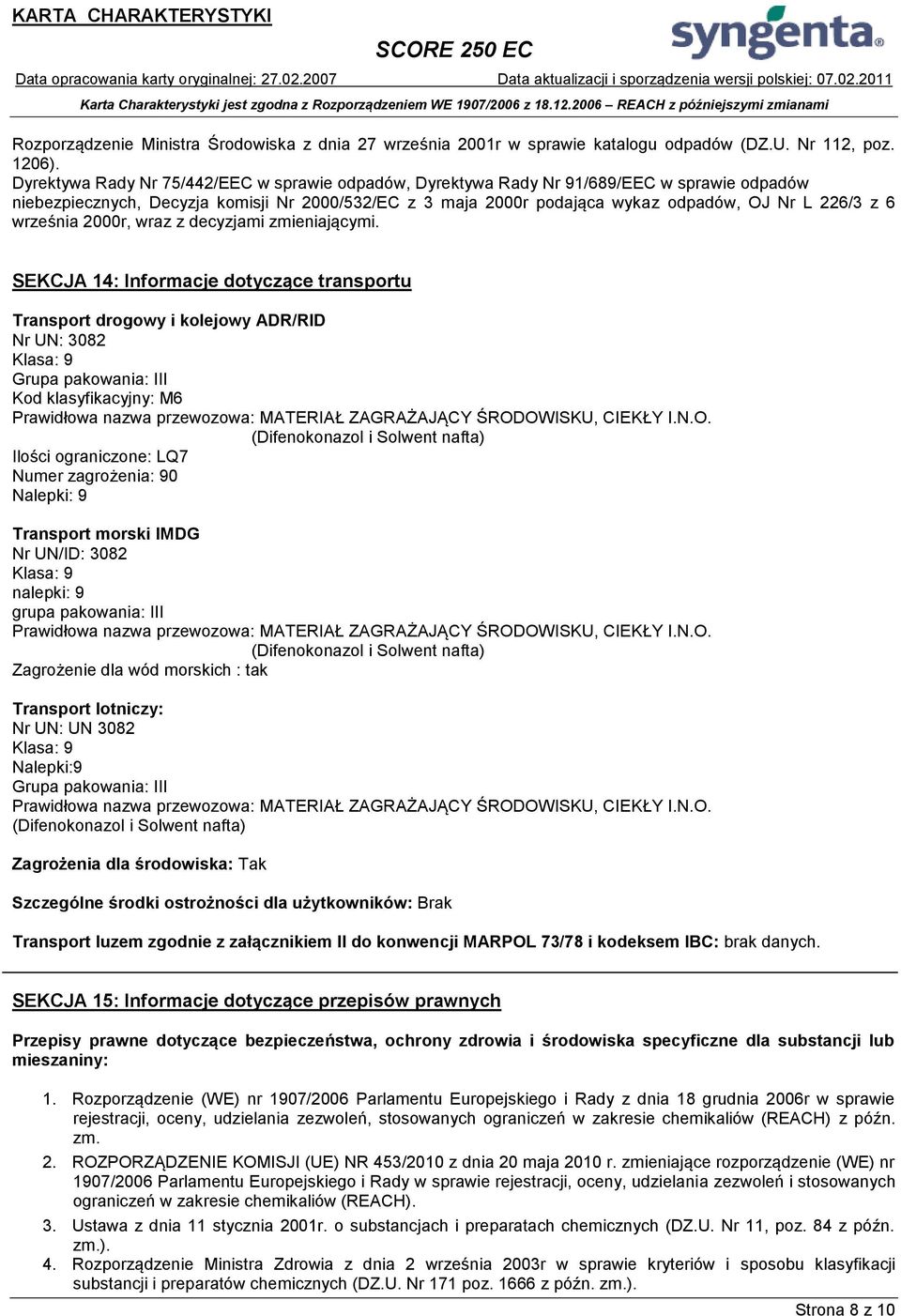 września 2000r, wraz z decyzjami zmieniającymi.