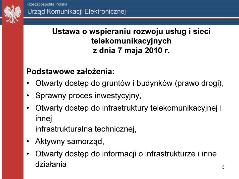 inwestycyjny, Otwarty dostęp do infrastruktury telekomunikacyjnej i innej