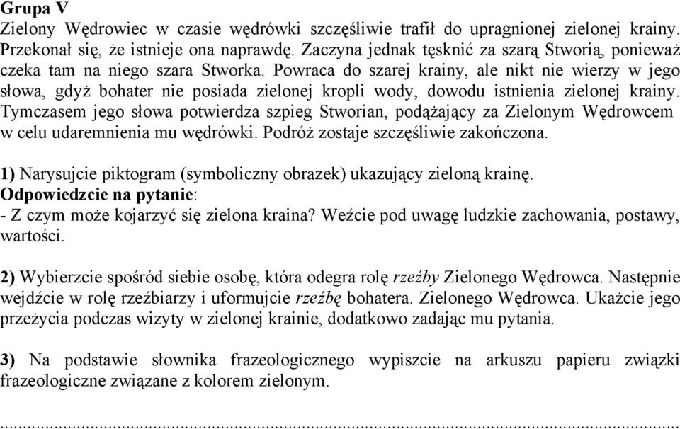 Powraca do szarej krainy, ale nikt nie wierzy w jego słowa, gdyż bohater nie posiada zielonej kropli wody, dowodu istnienia zielonej krainy.