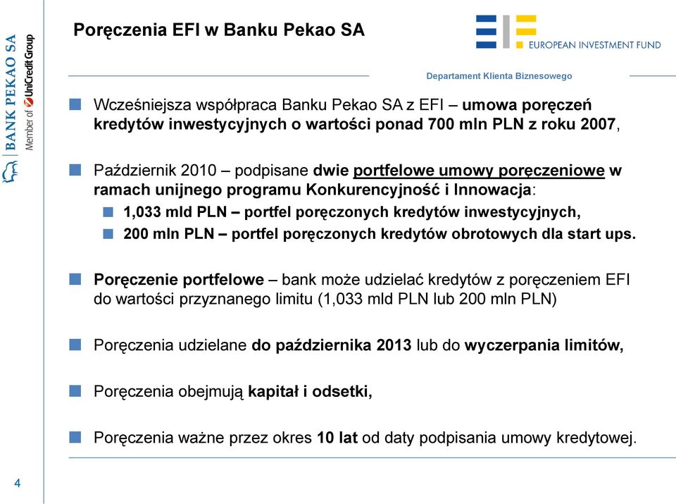 portfel poręczonych kredytów obrotowych dla start ups.