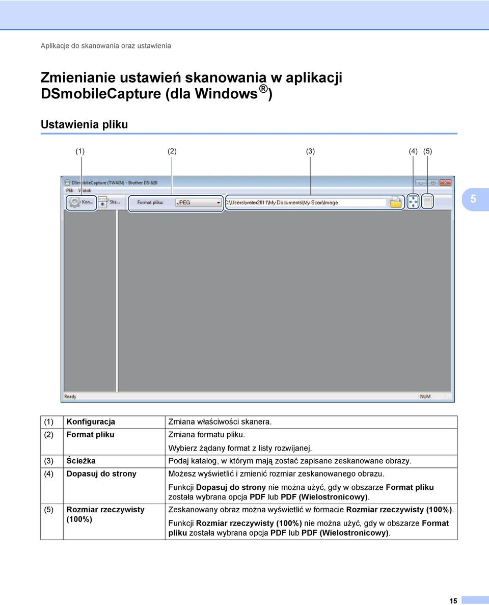 (4) Dopasuj do strony Możesz wyświetlić i zmienić rozmiar zeskanowanego obrazu.