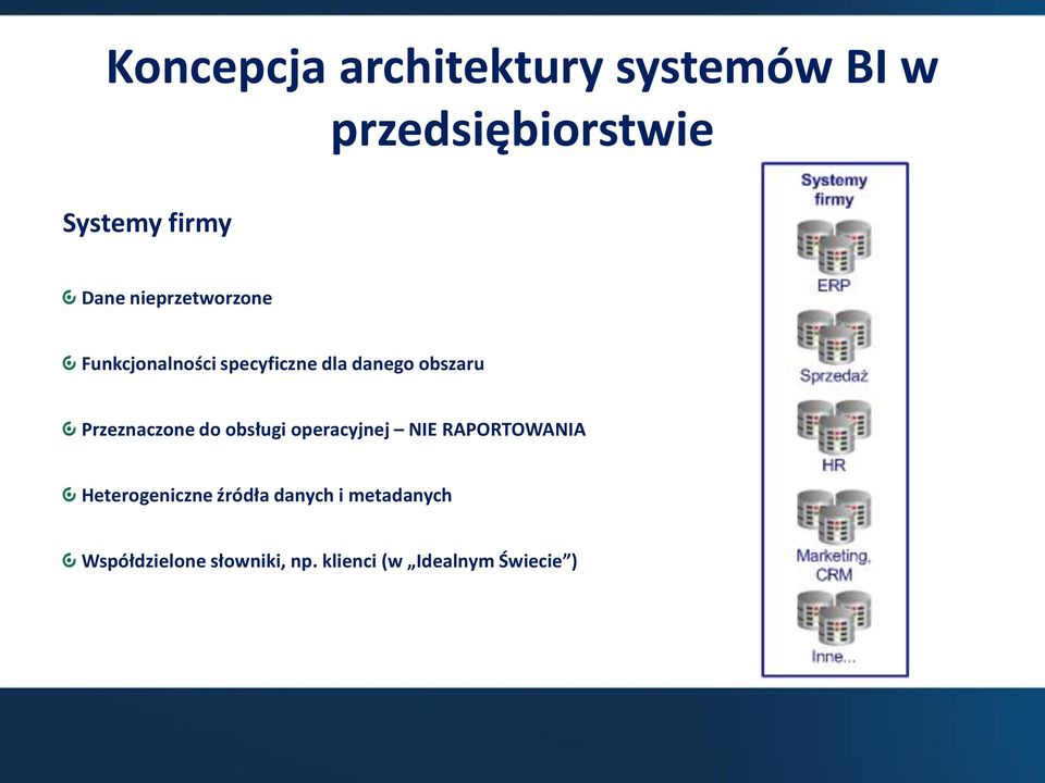 Przeznaczone do obsługi operacyjnej NIE RAPORTOWANIA Heterogeniczne