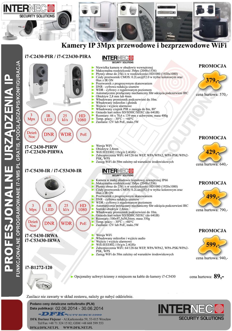 0 w trybie kolorowym oraz 0lux z ON Przetwornik z progresywnym skanowaniem - cyfrowa redukcja szumów - cyfrowy z regulowanym poziomem odcięcia podczerwieni C Obiektyw 2,8 mm lub 4mm Wbudowany