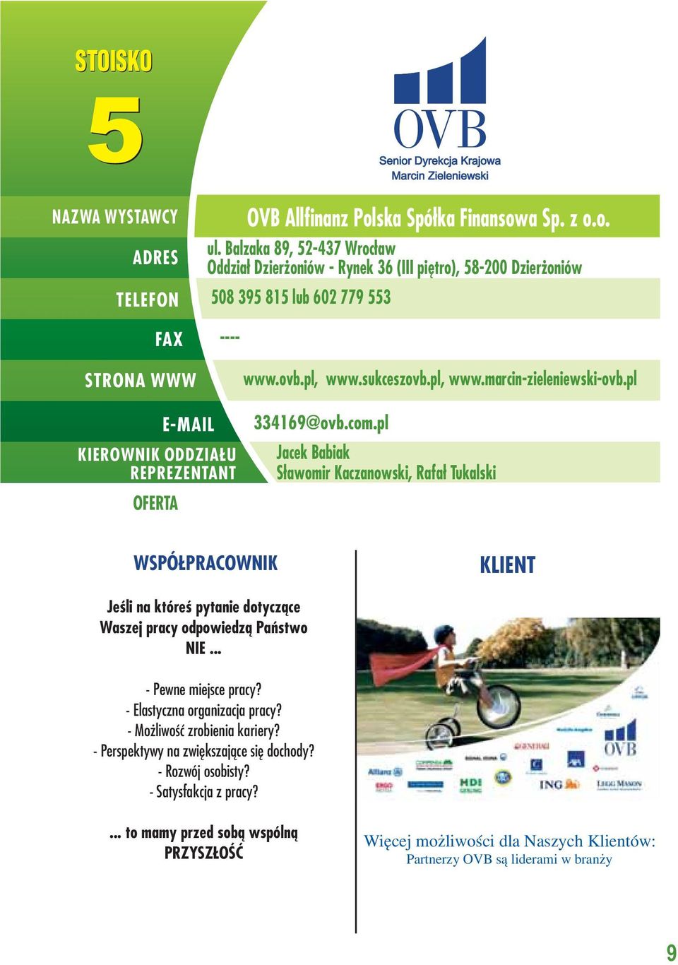sukceszovb.pl, www.marcin-zieleniewski-ovb.pl KIEROWNIK ODDZIAŁU REPREZENTANT 334169@ovb.com.