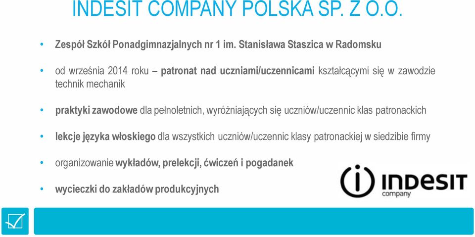 technik mechanik praktyki zawodowe dla pełnoletnich, wyróżniających się uczniów/uczennic klas patronackich lekcje