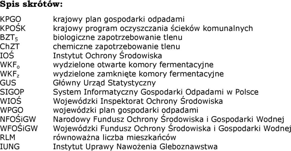 komory fermentacyjne Główny Urząd Statystyczny System Informatyczny Gospodarki Odpadami w Polsce Wojewódzki Inspektorat Ochrony Środowiska wojewódzki plan gospodarki