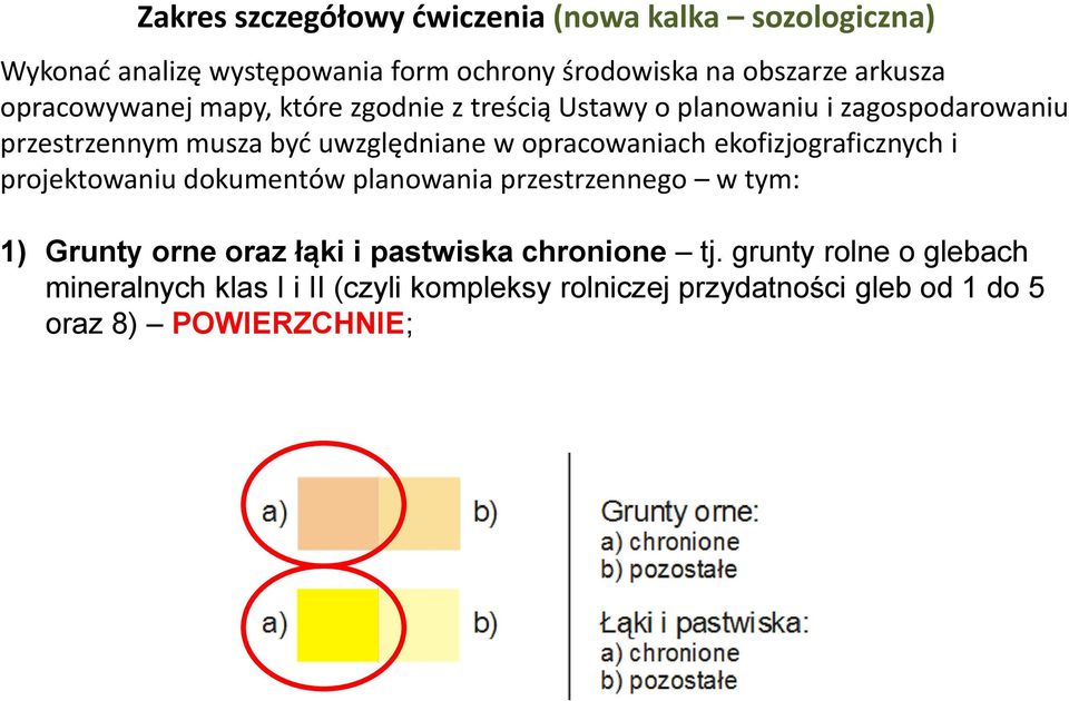 opracowaniach ekofizjograficznych i projektowaniu dokumentów planowania przestrzennego w tym: 1) Grunty orne oraz łąki i