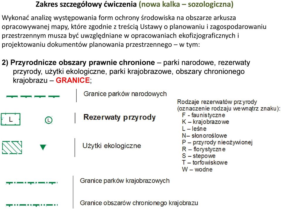 uwzględniane w opracowaniach ekofizjograficznych i projektowaniu dokumentów planowania przestrzennego w tym: 2) Przyrodnicze