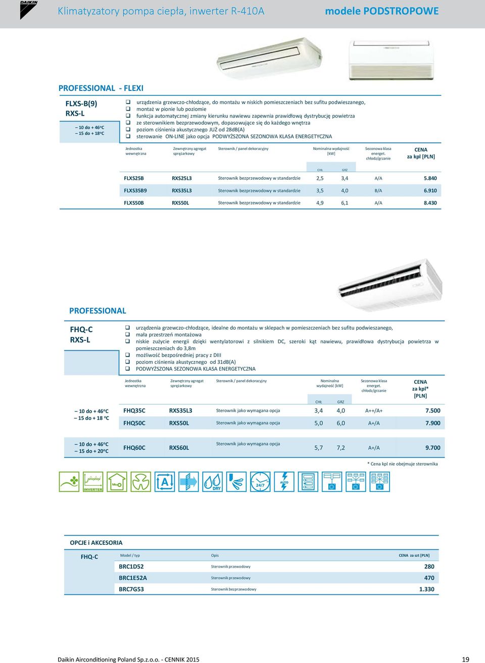 każdego wnętrza poziom ciśnienia akustycznego JUŻ od 28dB(A) sterowanie ON-LINE jako opcja PODWYŻSZONA SEZONOWA KLASA ENERGETYCZNA wewnętrzna Zewnętrzny agregat sprężarkowy Sterownik / panel
