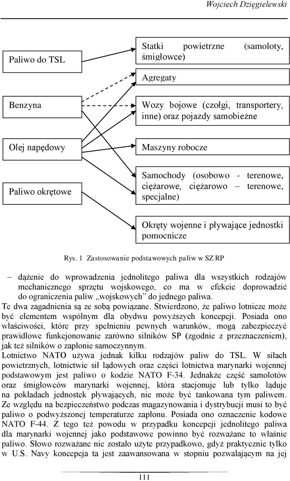 1 Zastosowanie podstawowych paliw w SZ RP dążenie do wprowadzenia jednolitego paliwa dla wszystkich rodzajów mechanicznego sprzętu wojskowego, co ma w efekcie doprowadzić do ograniczenia paliw