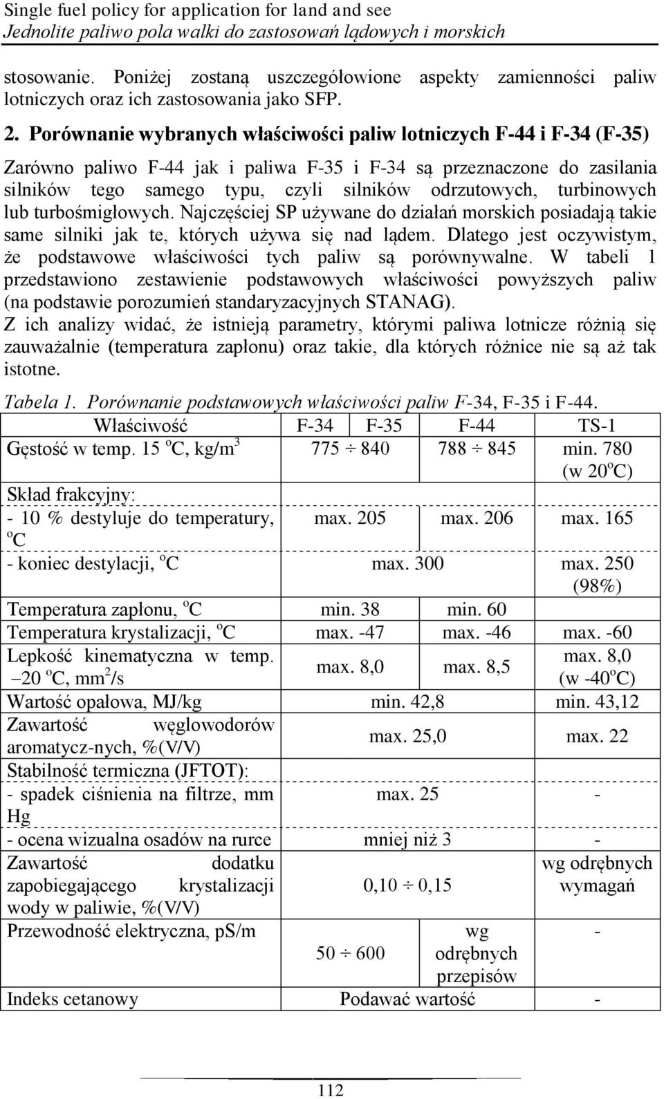 Porównanie wybranych właściwości paliw lotniczych F-44 i F-34 (F-35) Zarówno paliwo F-44 jak i paliwa F-35 i F-34 są przeznaczone do zasilania silników tego samego typu, czyli silników odrzutowych,