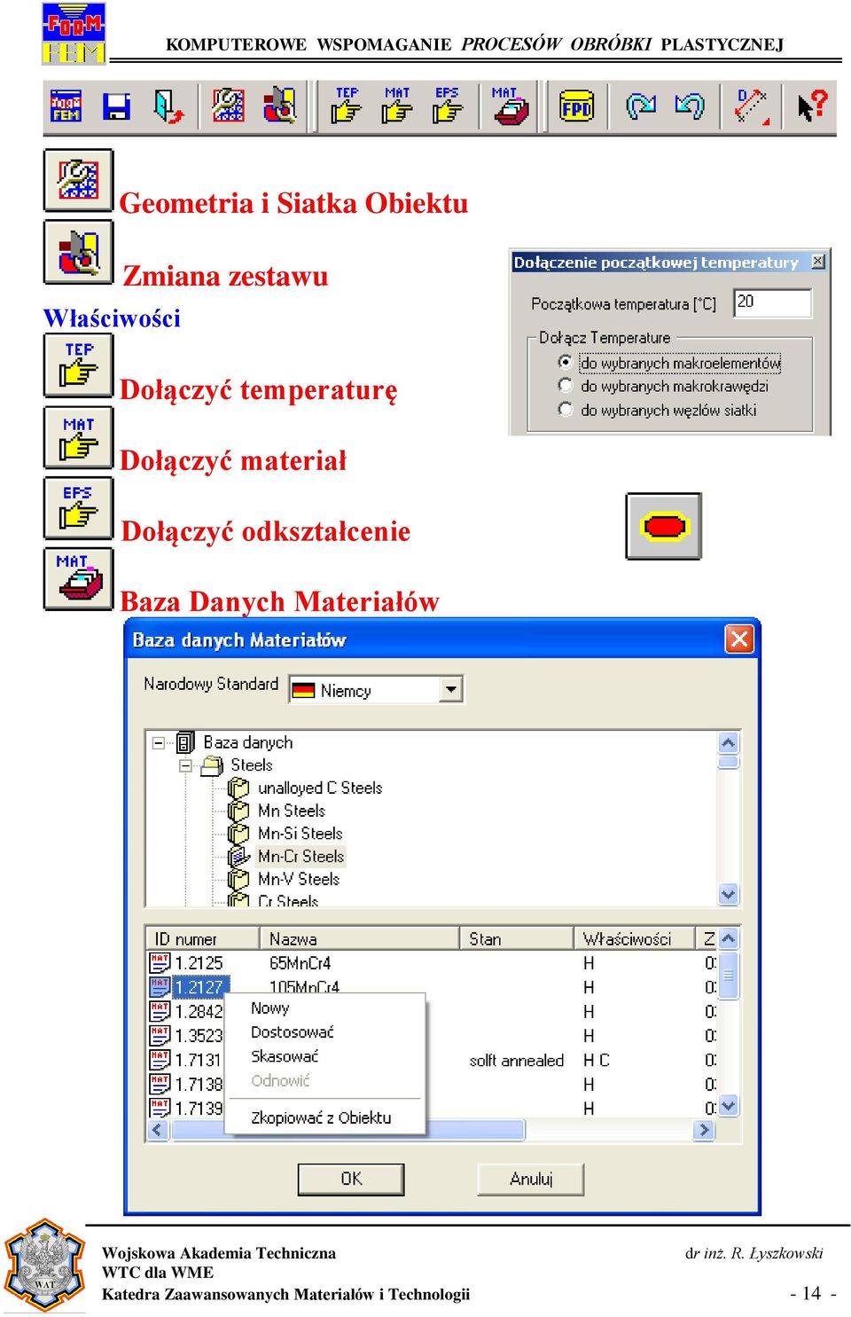 Dołączyć odkształcenie Baza Danych Materiałów