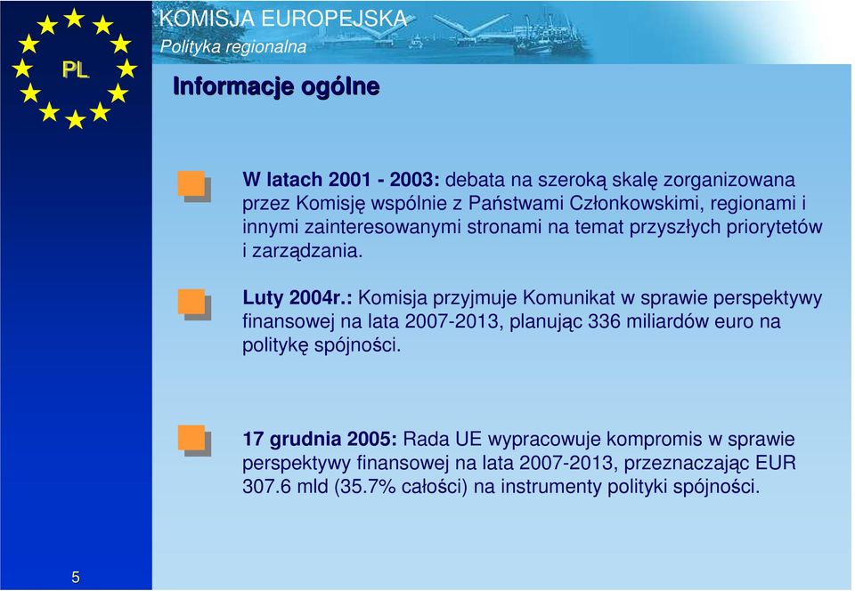 : Komisja przyjmuje Komunikat w sprawie perspektywy finansowej na lata 2007-2013, planując 336 miliardów euro na politykę spójności.