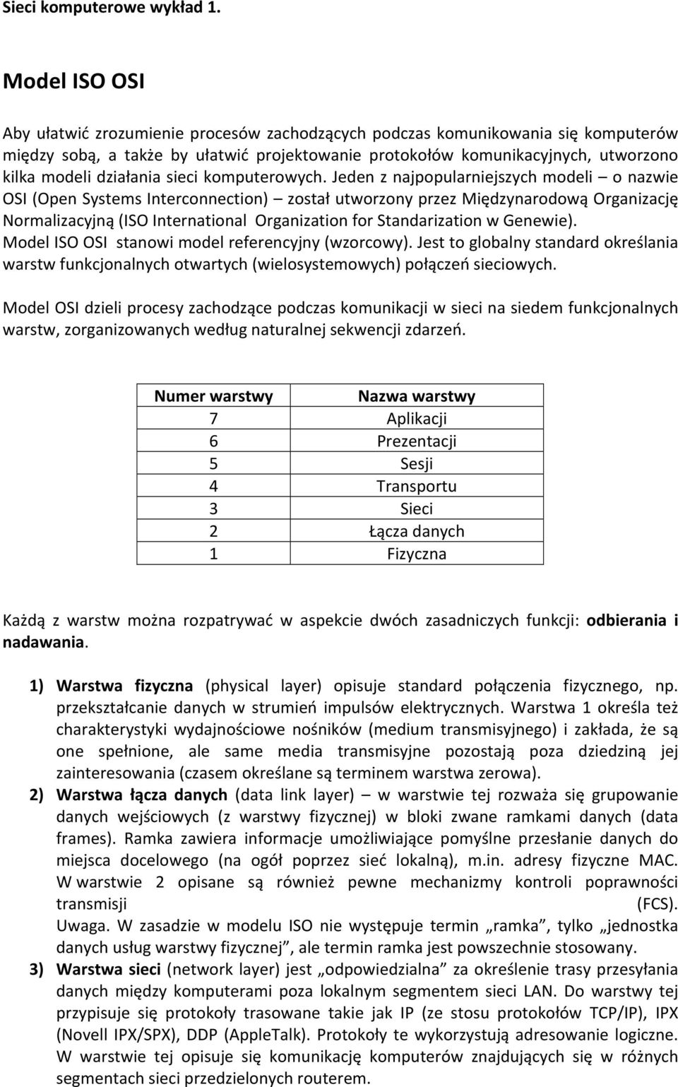 Jeden z najpopularniejszych modeli o nazwie OSI (Open Systems Interconnection) został utworzony przez Międzynarodową Organizację Normalizacyjną (ISO International Organization for Standarization w