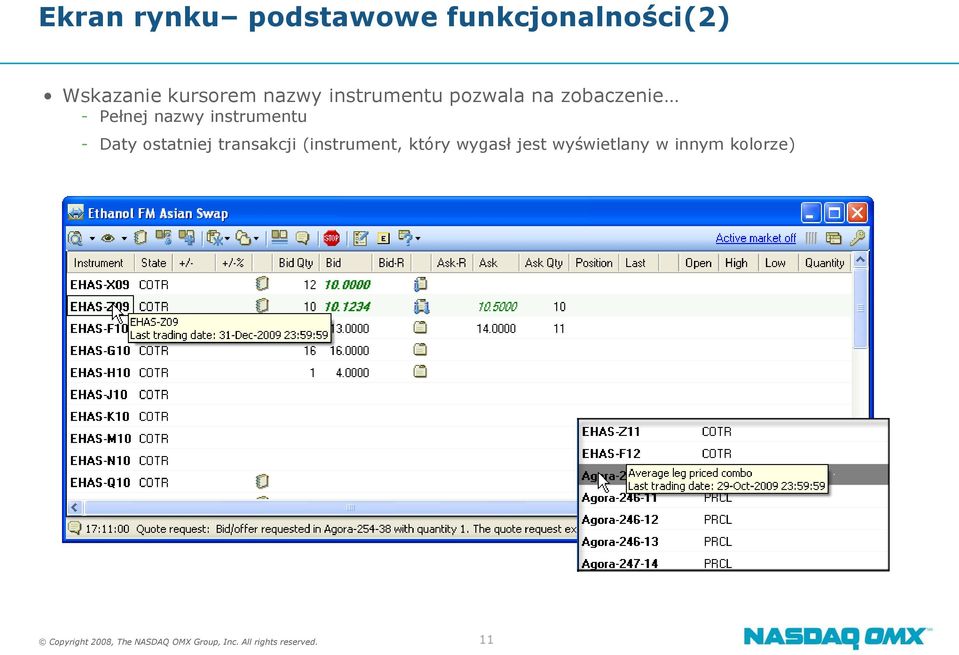 ostatniej transakcji (instrument, który wygasł jest wyświetlany w