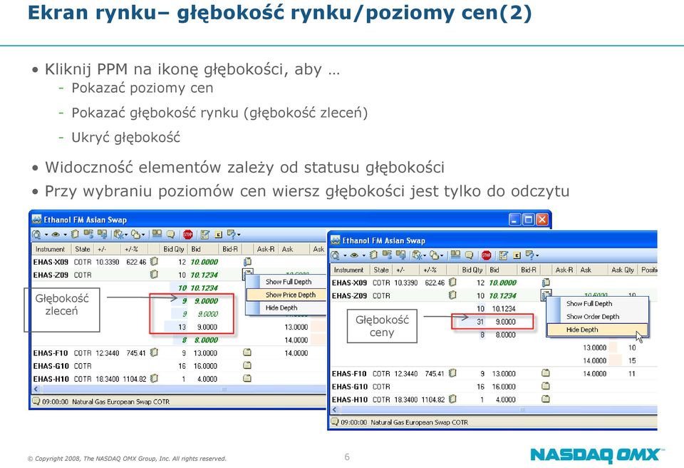elementów zależy od statusu głębokości Przy wybraniu poziomów cen wiersz głębokości jest tylko