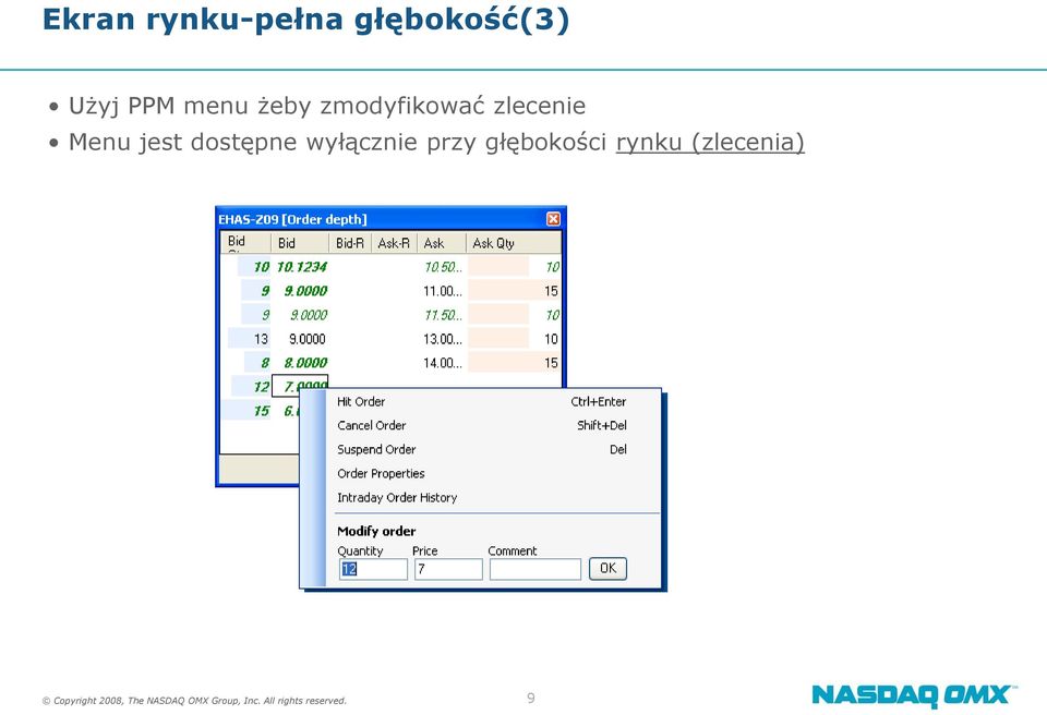 wyłącznie przy głębokości rynku (zlecenia)