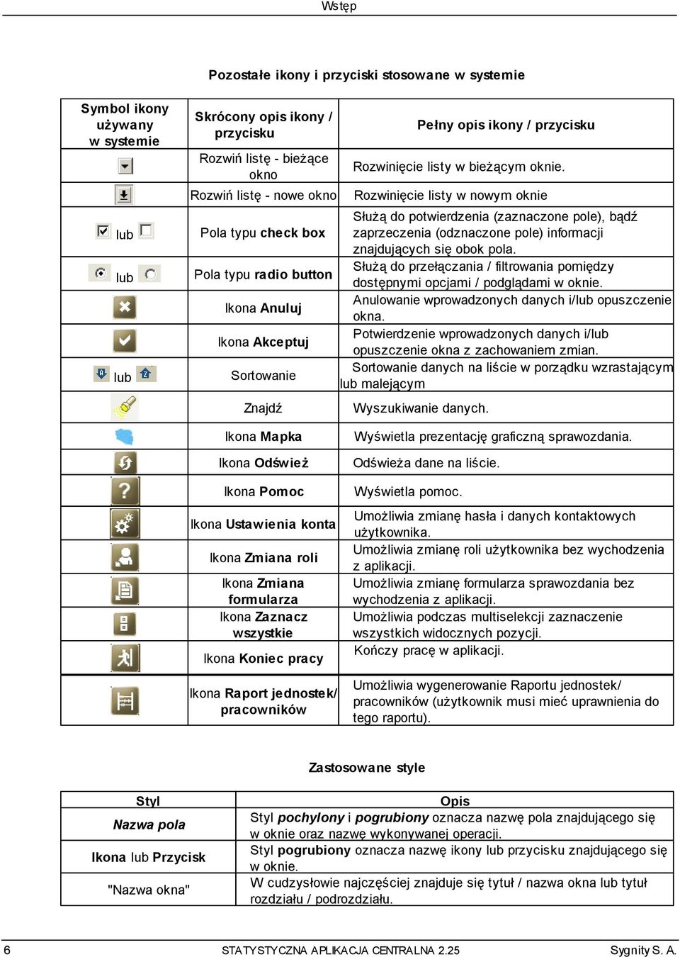 Służą do przełączania / filtrowania pomiędzy Pola typu radio button dostępnymi opcjami / podglądami w oknie. Anulowanie wprowadzonych danych i/lub opuszczenie Ikona Anuluj okna.