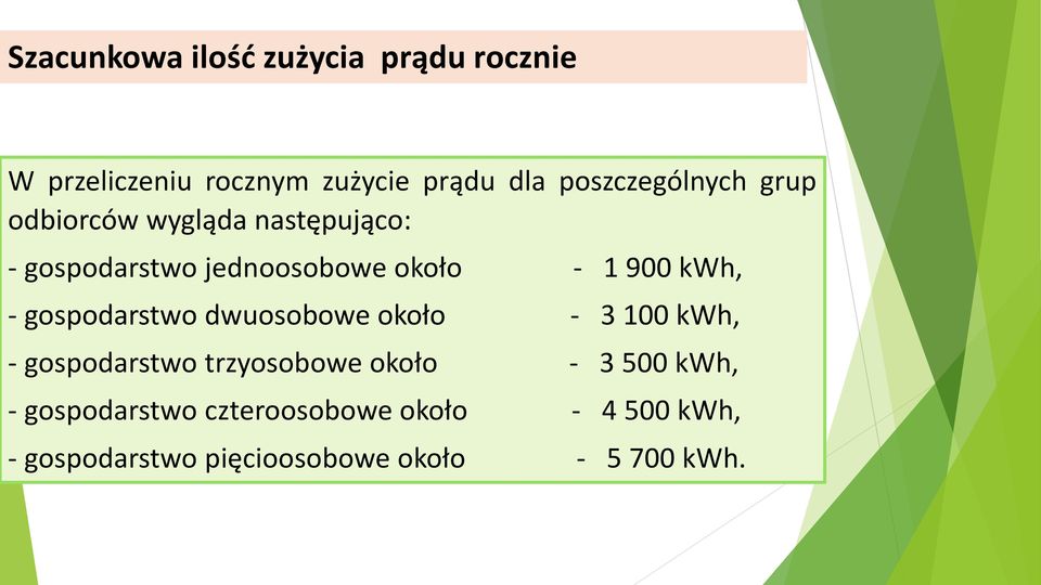 900 kwh, - gospodarstwo dwuosobowe około - 3 100 kwh, - gospodarstwo trzyosobowe około - 3