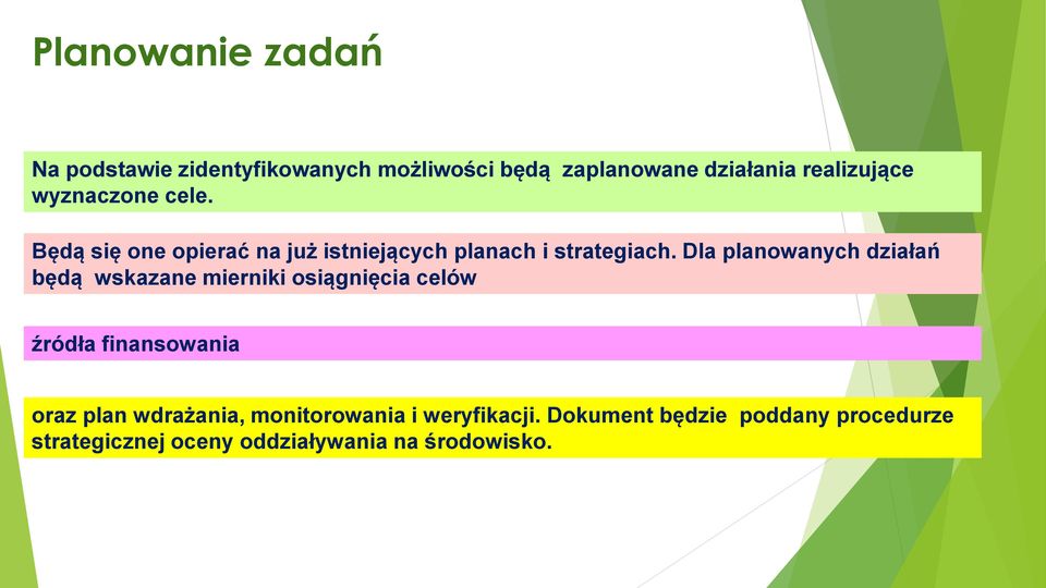 Dla planowanych działań będą wskazane mierniki osiągnięcia celów źródła finansowania oraz plan