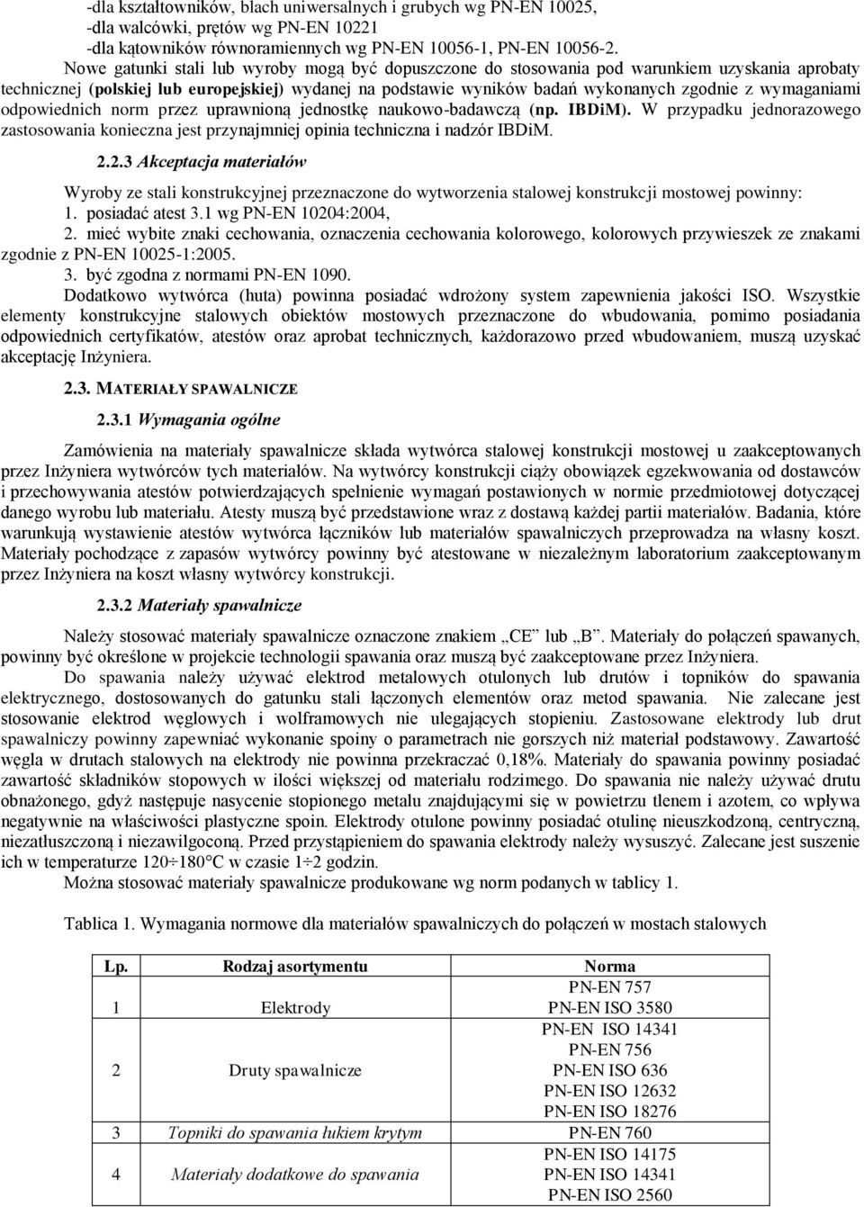 wymaganiami odpowiednich norm przez uprawnioną jednostkę naukowo-badawczą (np. IBDiM). W przypadku jednorazowego zastosowania konieczna jest przynajmniej opinia techniczna i nadzór IBDiM. 2.