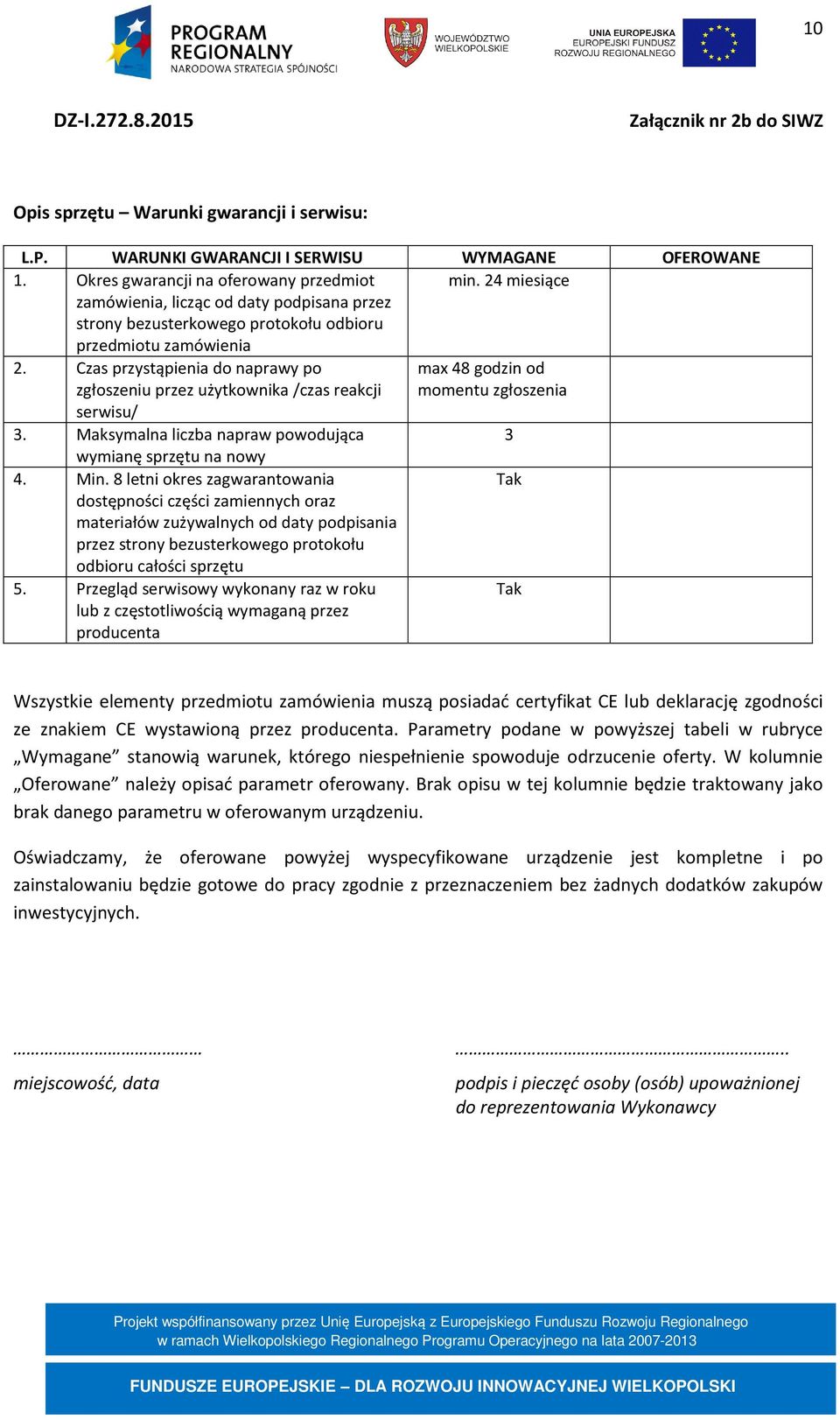 Czas przystąpienia do naprawy po zgłoszeniu przez użytkownika /czas reakcji max 48 godzin od momentu zgłoszenia serwisu/ 3. Maksymalna liczba napraw powodująca 3 wymianę sprzętu na nowy 4. Min.