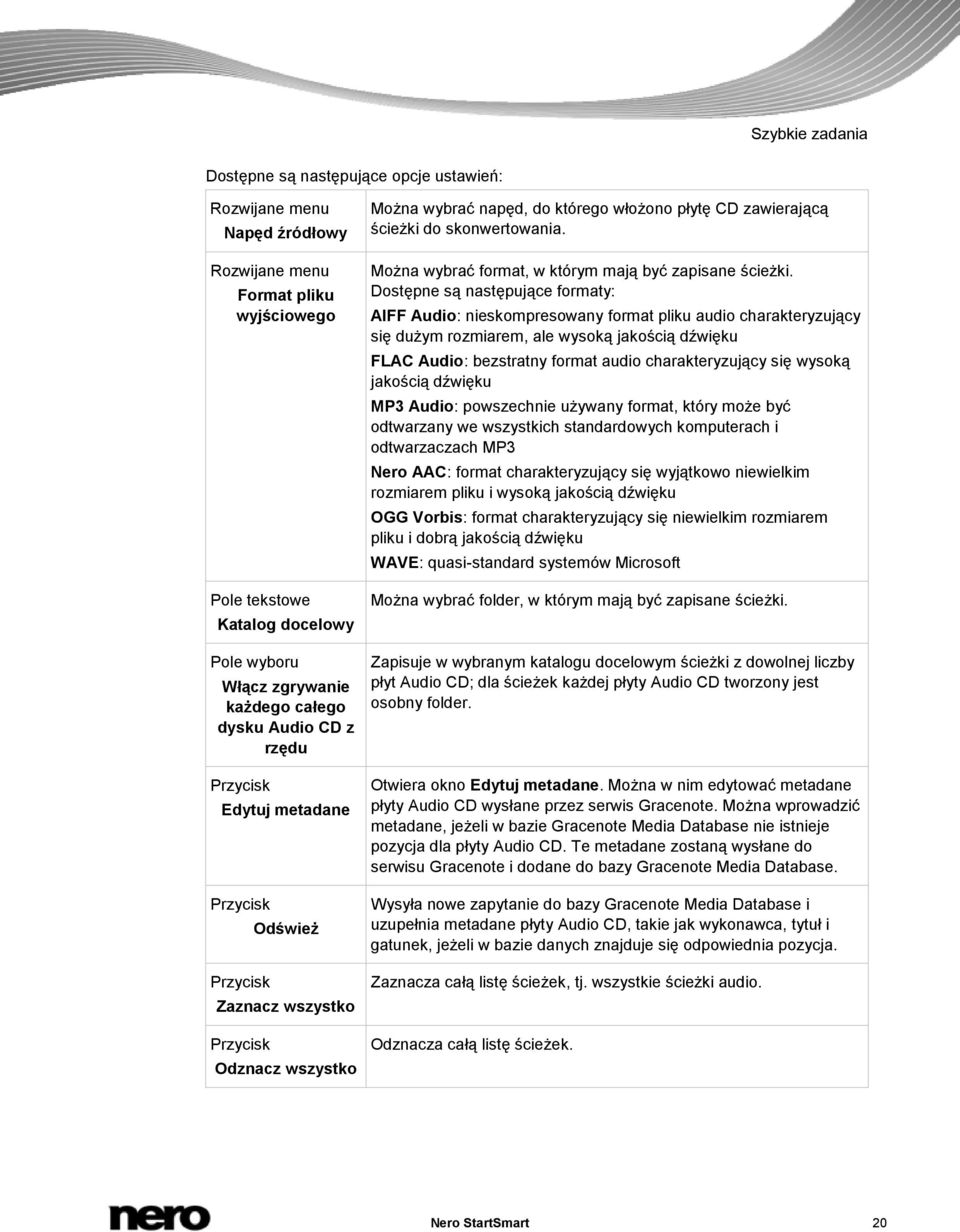 skonwertowania. Można wybrać format, w którym mają być zapisane ścieżki.