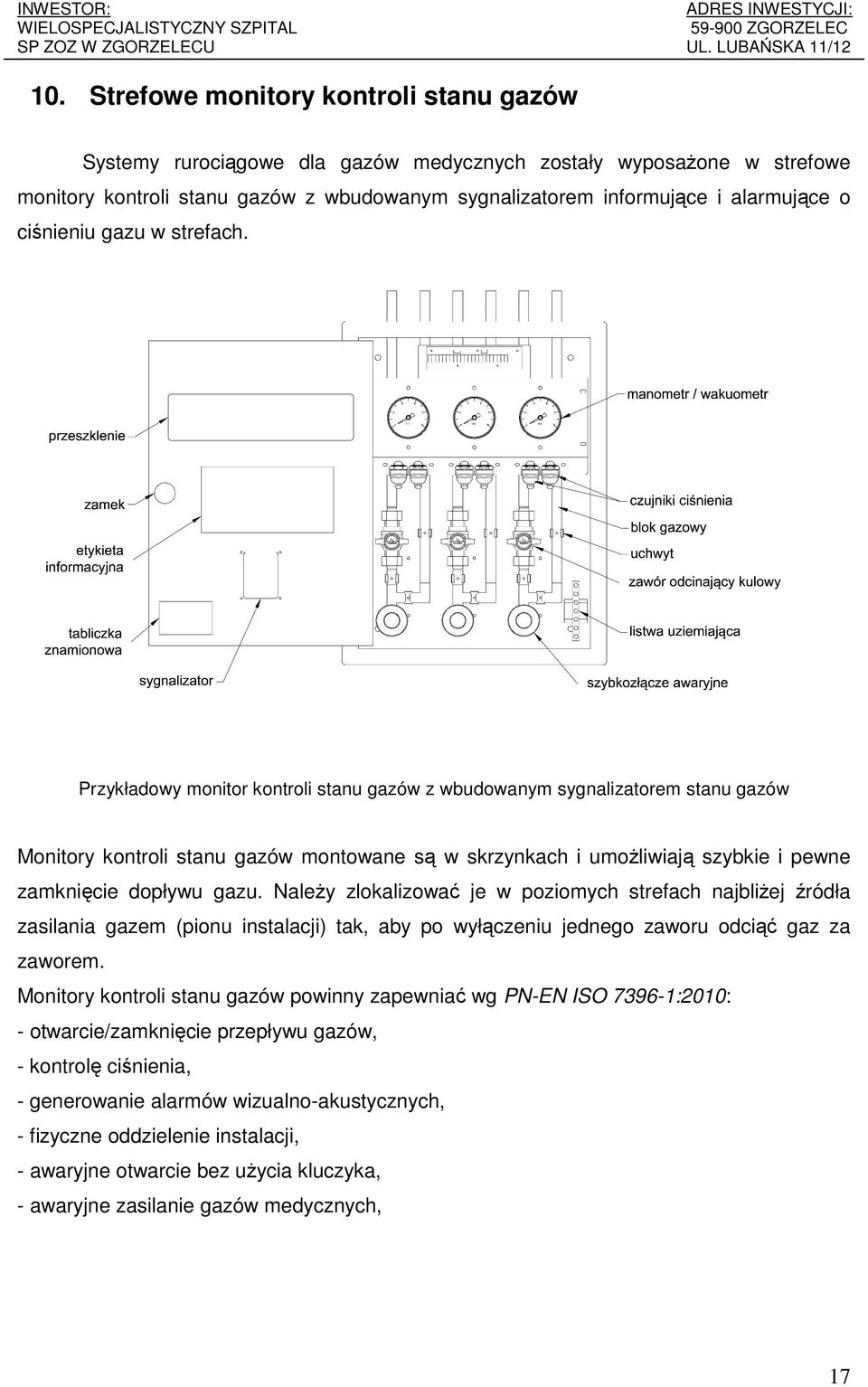 ciśnieniu gazu w strefach.