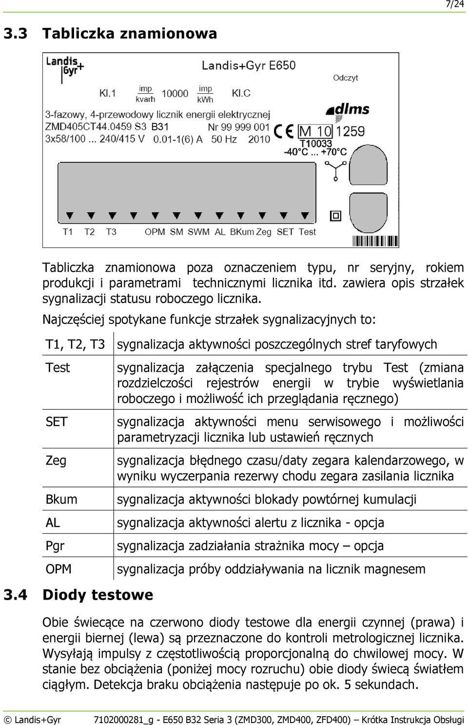 Najczęściej spotykane funkcje strzałek sygnalizacyjnych to: T1, T2, T3 sygnalizacja aktywności poszczególnych stref taryfowych Test SET Zeg Bkum AL Pgr OPM 3.