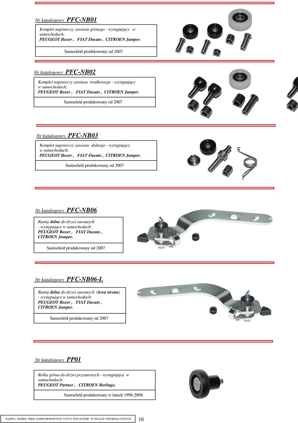 samochodach: PEUGEOT Boxer, FIAT Ducato, CITROEN Jumper.