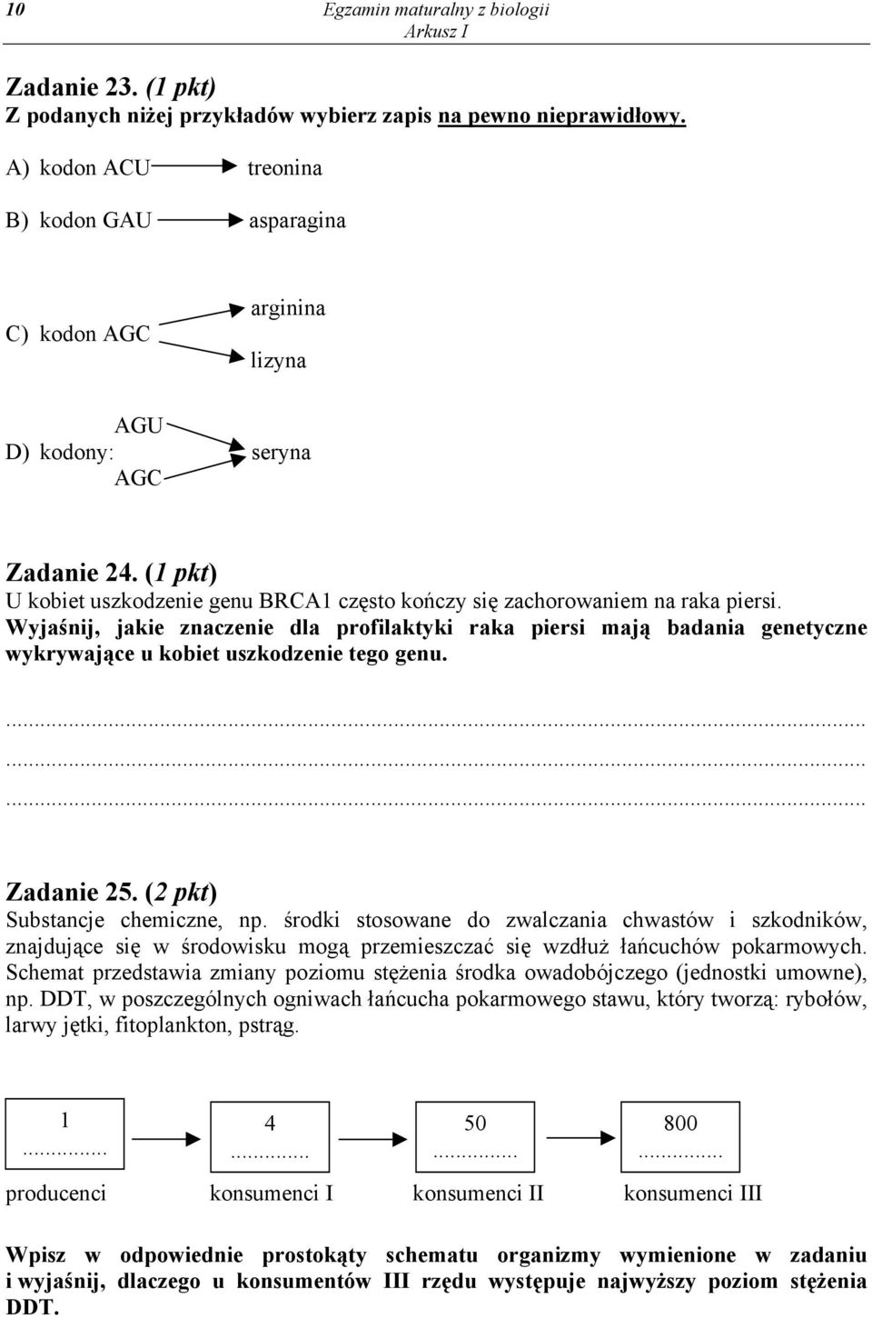 Wyjaśnij, jakie znaczenie dla profilaktyki raka piersi mają badania genetyczne wykrywające u kobiet uszkodzenie tego genu. Zadanie 25. (2 pkt) Substancje chemiczne, np.