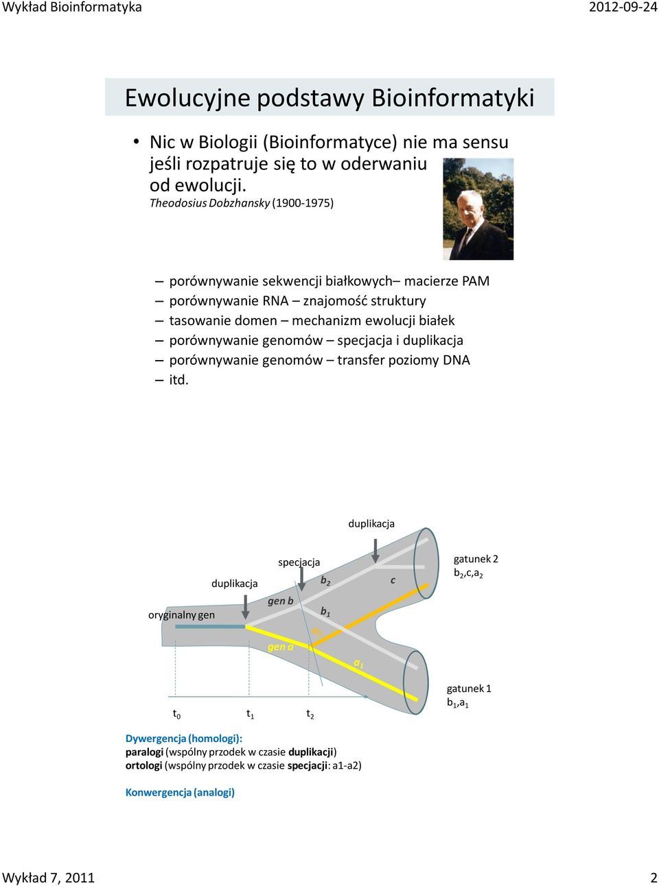 porównywanie genomów specjacja i duplikacja porównywanie genomów transfer poziomy DNA itd.