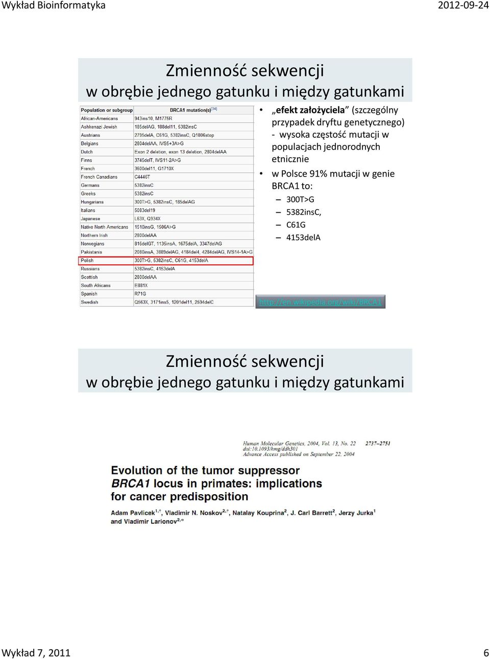 jednorodnych etnicznie w Polsce 91% mutacji w genie BRCA1 to: 300T>G 5382insC, C61G 4153delA