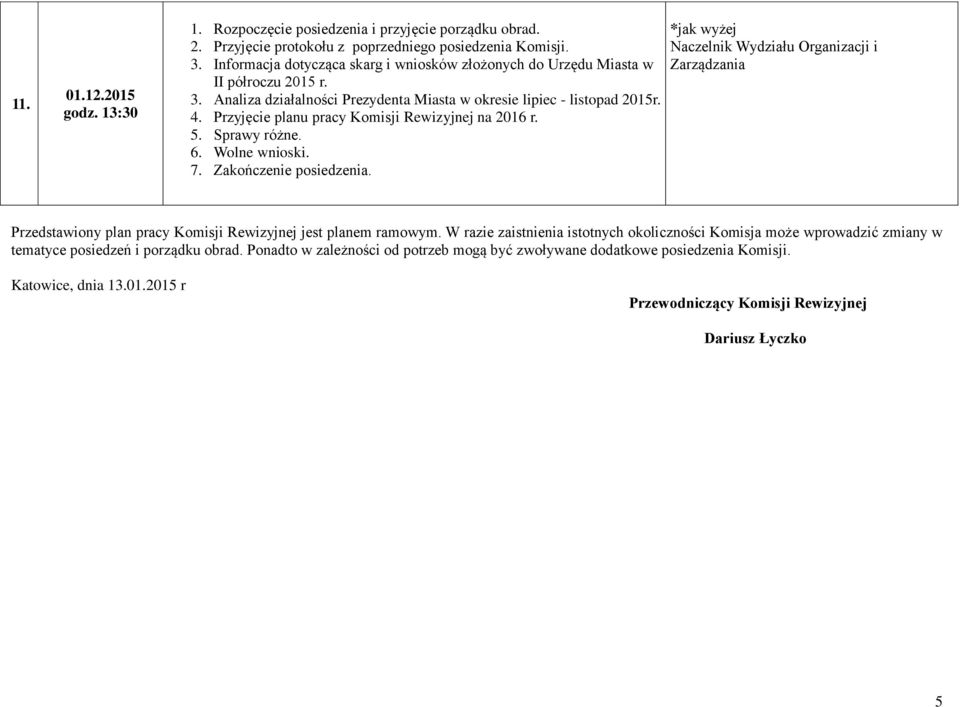 W razie zaistnienia istotnych okoliczności Komisja może wprowadzić zmiany w tematyce posiedzeń i porządku obrad.