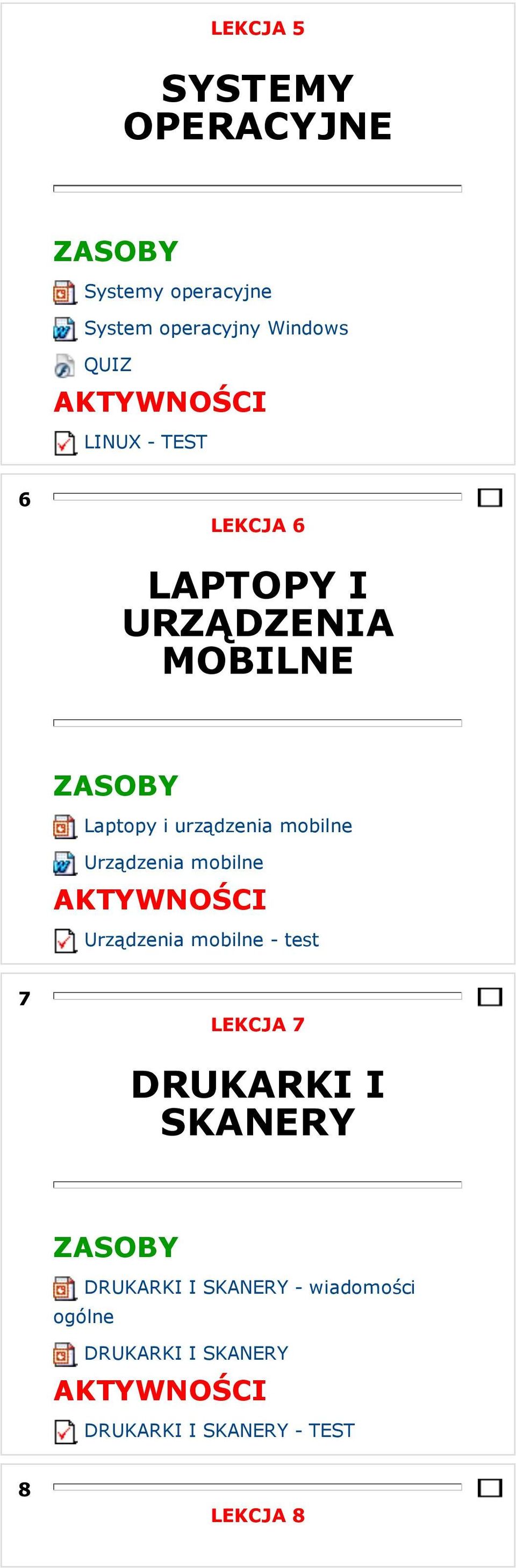 Urządzenia mobilne Urządzenia mobilne - test 7 LEKCJA 7 DRUKARKI I SKANERY