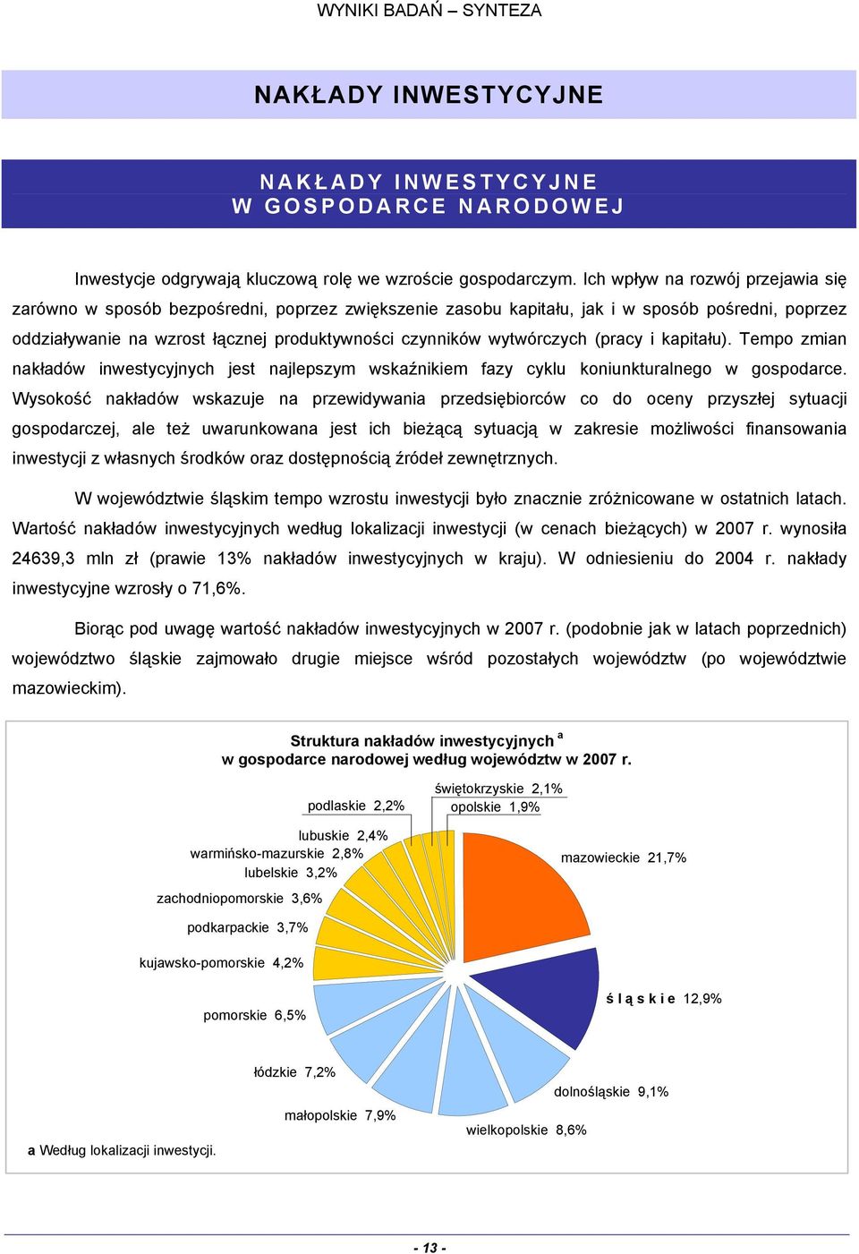 wytwórczych (pracy i kapitału). Tempo zmian nakładów inwestycyjnych jest najlepszym wskaźnikiem fazy cyklu koniunkturalnego w gospodarce.