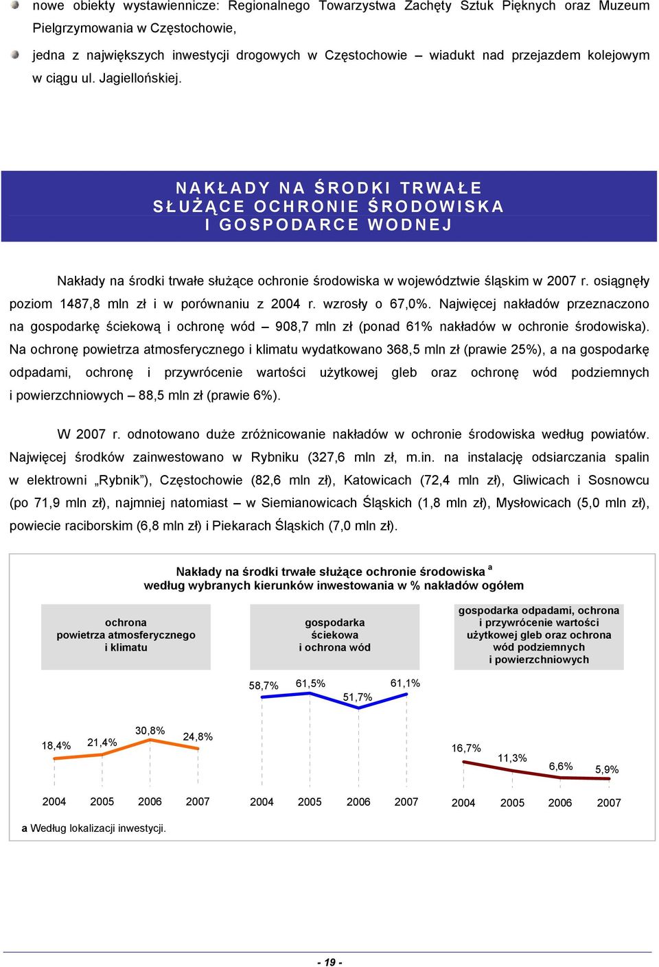 NAKŁADY NA ŚRODKI TRWAŁE SŁUŻĄCE OCHRONIE ŚRODOWISKA I GOSPODARCE WODNEJ Nakłady na środki trwałe służące ochronie środowiska w województwie śląskim w 2007 r.