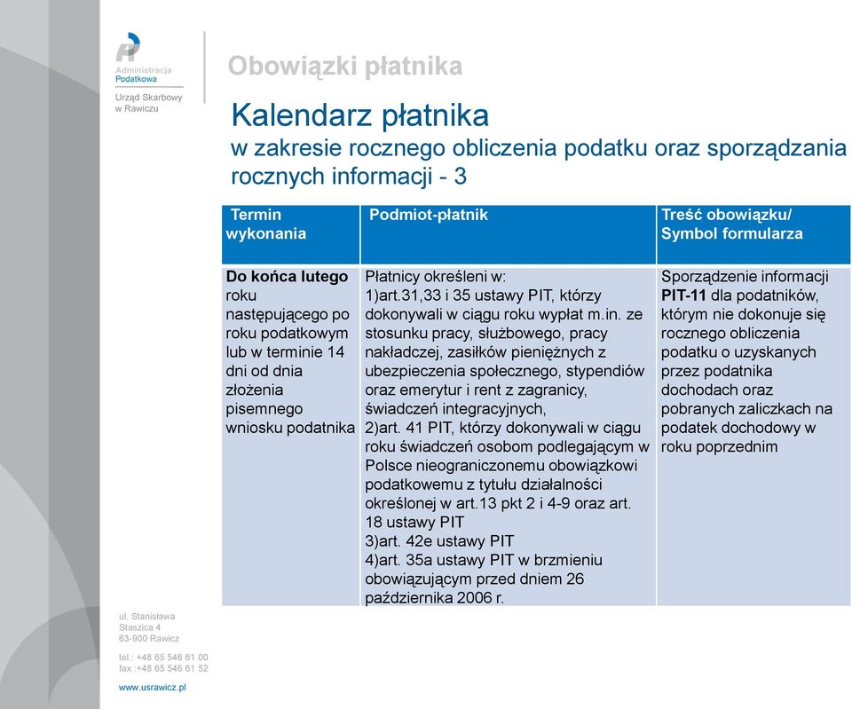 e 14 dni od dnia złożenia pisemnego wniosku podatnika Płatnicy określeni w: 1)art.31,33 i 35 ustawy PIT, którzy dokonywali w ciągu roku wypłat m.in.