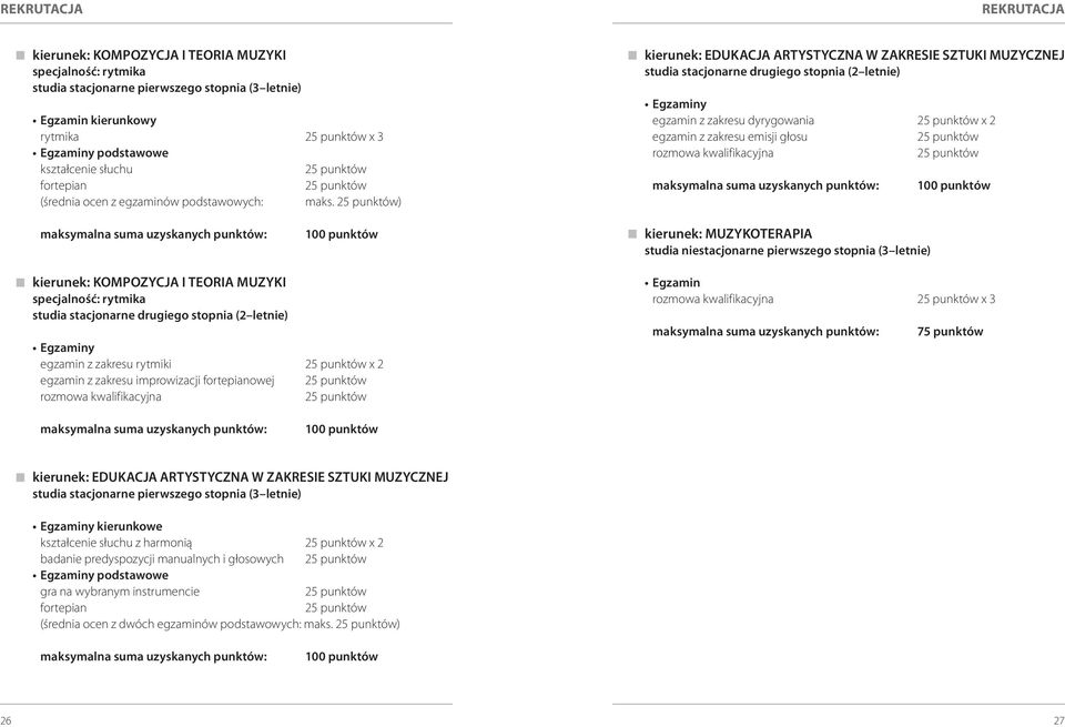 ) kierunek: EDUKACJA ARTYSTYCZNA W ZAKRESIE SZTUKI MUZYCZNEJ studia stacjonarne drugiego stopnia (2 letnie) Egzaminy egzamin z zakresu dyrygowania x 2 egzamin z zakresu emisji głosu rozmowa
