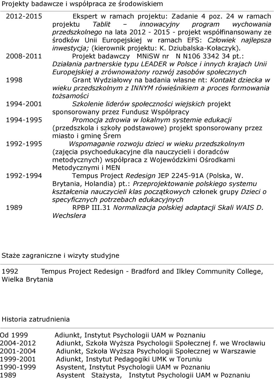 (kierownik projektu: K. Dziubalska-Kołaczyk). 2008-2011 Projekt badawczy MNiSW nr N N106 3342 34 pt.