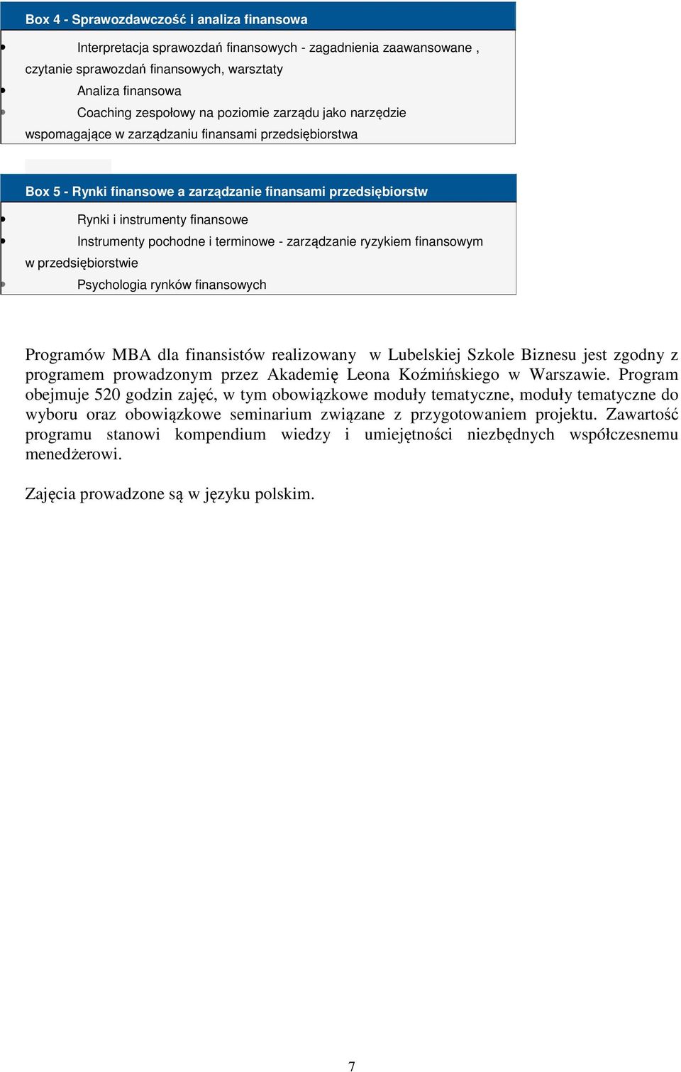 pochodne i terminowe - zarządzanie ryzykiem finansowym w przedsiębiorstwie Psychologia rynków finansowych Programów MBA dla finansistów realizowany w Lubelskiej Szkole Biznesu jest zgodny z programem