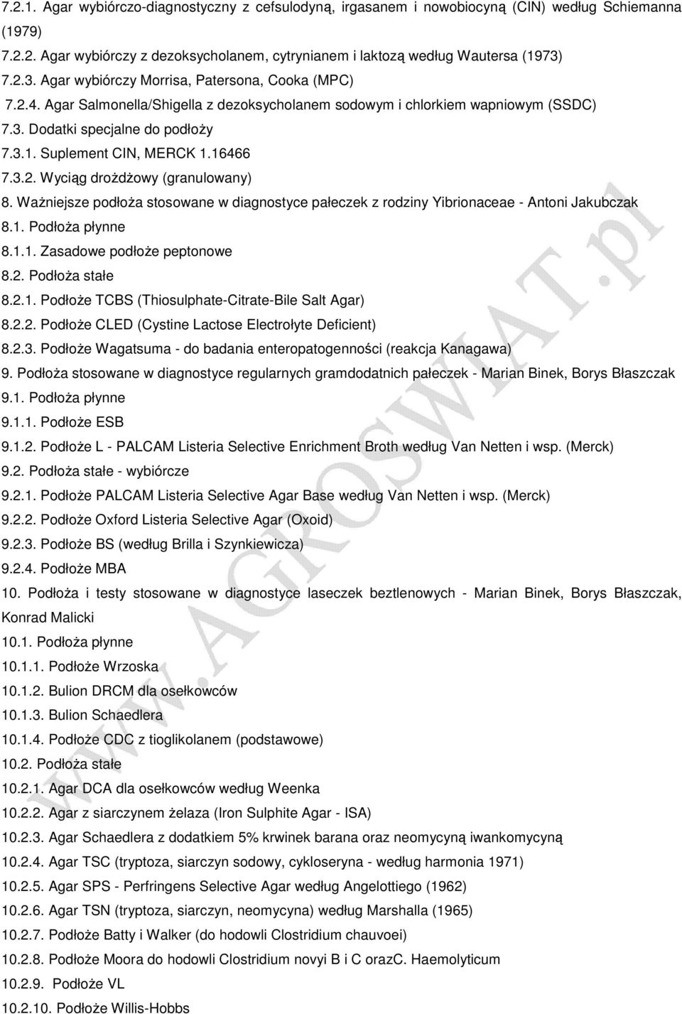 Suplement CIN, MERCK 1.16466 7.3.2. Wyciąg droŝdŝowy (granulowany) 8. WaŜniejsze podłoŝa stosowane w diagnostyce pałeczek z rodziny Yibrionaceae - Antoni Jakubczak 8.1. PodłoŜa płynne 8.1.1. Zasadowe podłoŝe peptonowe 8.