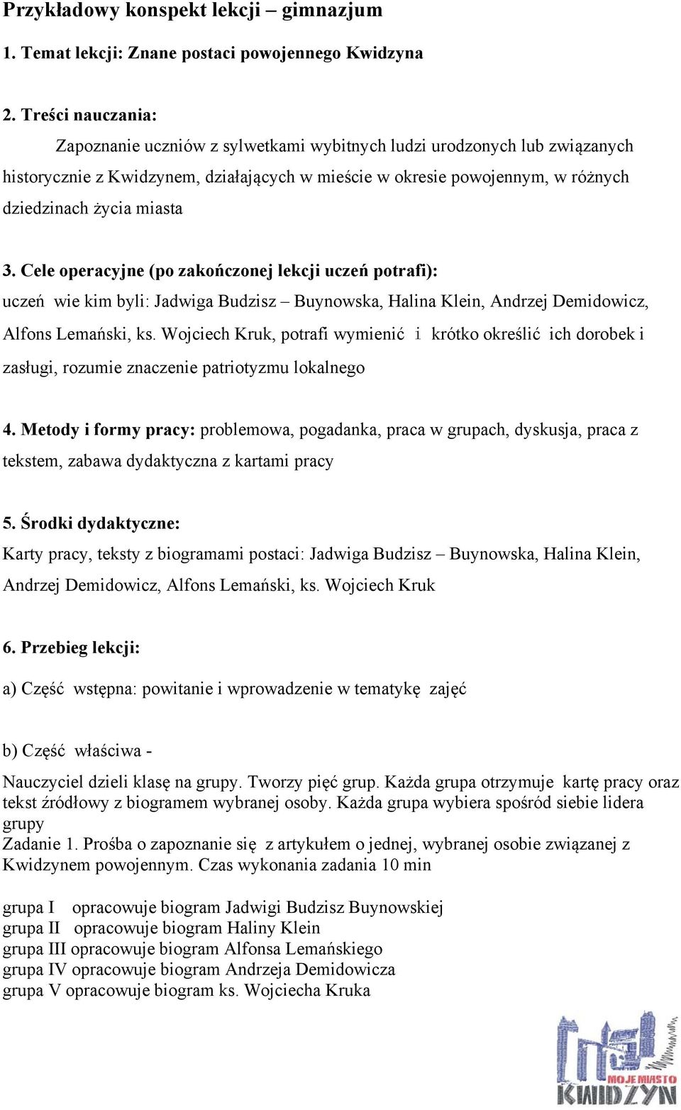 Przykładowy konspekt lekcji gimnazjum - PDF Darmowe pobieranie
