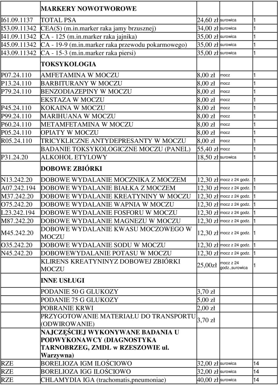 24.0 BENZODIAZEPINY W MOCZU 8,00 zł mocz EKSTAZA W MOCZU 8,00 zł mocz P45.24.0 KOKAINA W MOCZU 8,00 zł mocz P99.24.0 MARIHUANA W MOCZU 8,00 zł mocz P60.24.0 METAMFETAMINA W MOCZU 8,00 zł mocz P05.24.0 OPIATY W MOCZU 8,00 zł mocz R05.