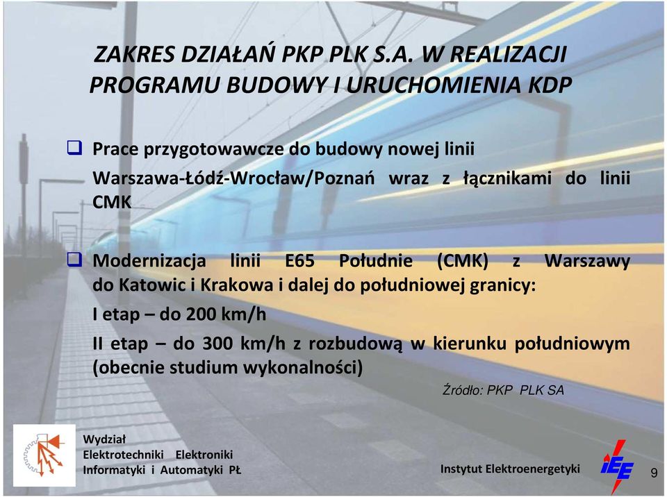Południe (CMK) z Warszawy do Katowic i Krakowa i dalej do południowej granicy: I etap do 200 km/h II