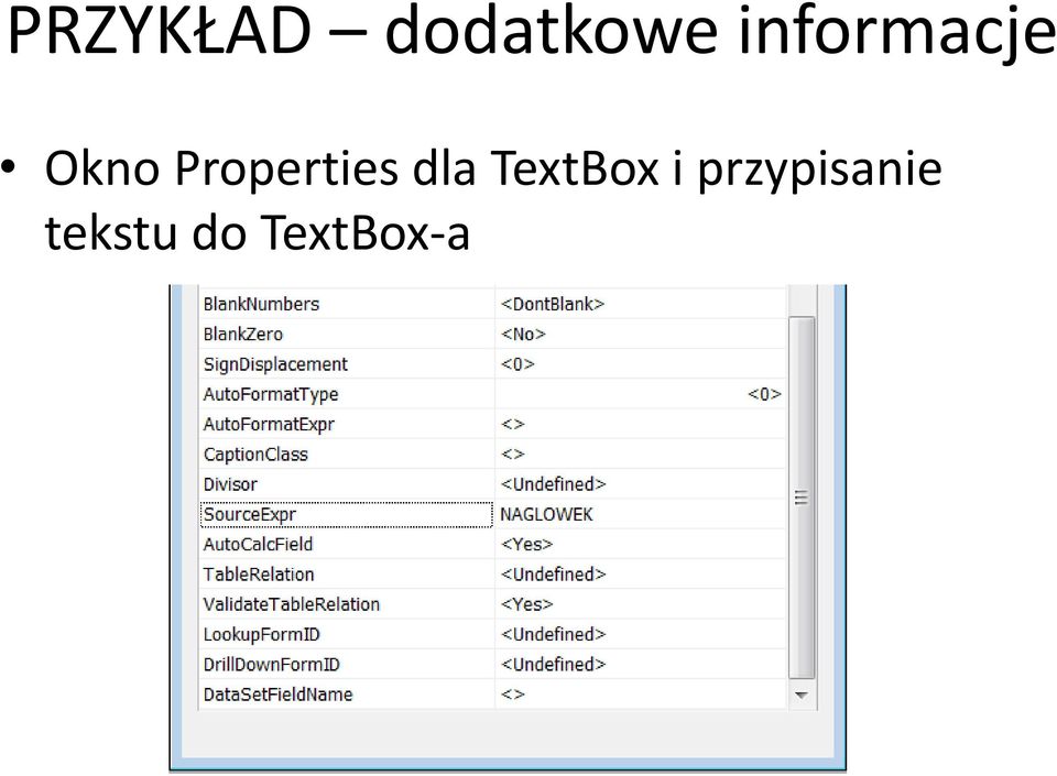 Properties dla TextBox