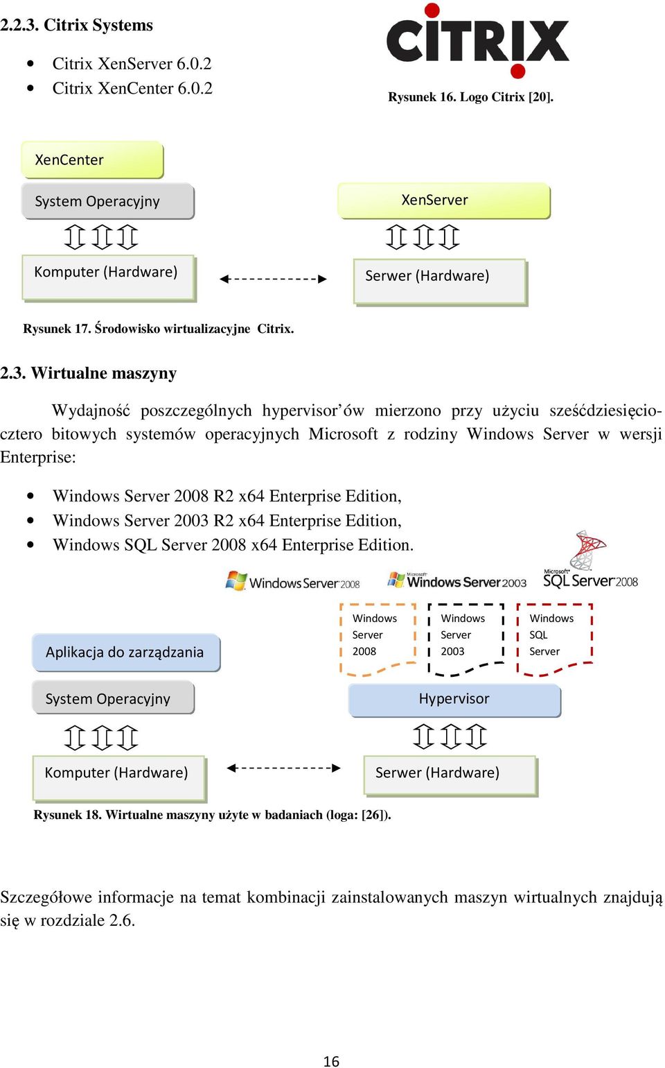 Wirtualne maszyny Wydajność poszczególnych hypervisor ów mierzono przy użyciu sześćdziesięciocztero bitowych systemów operacyjnych Microsoft z rodziny Windows Server w wersji Enterprise: Windows