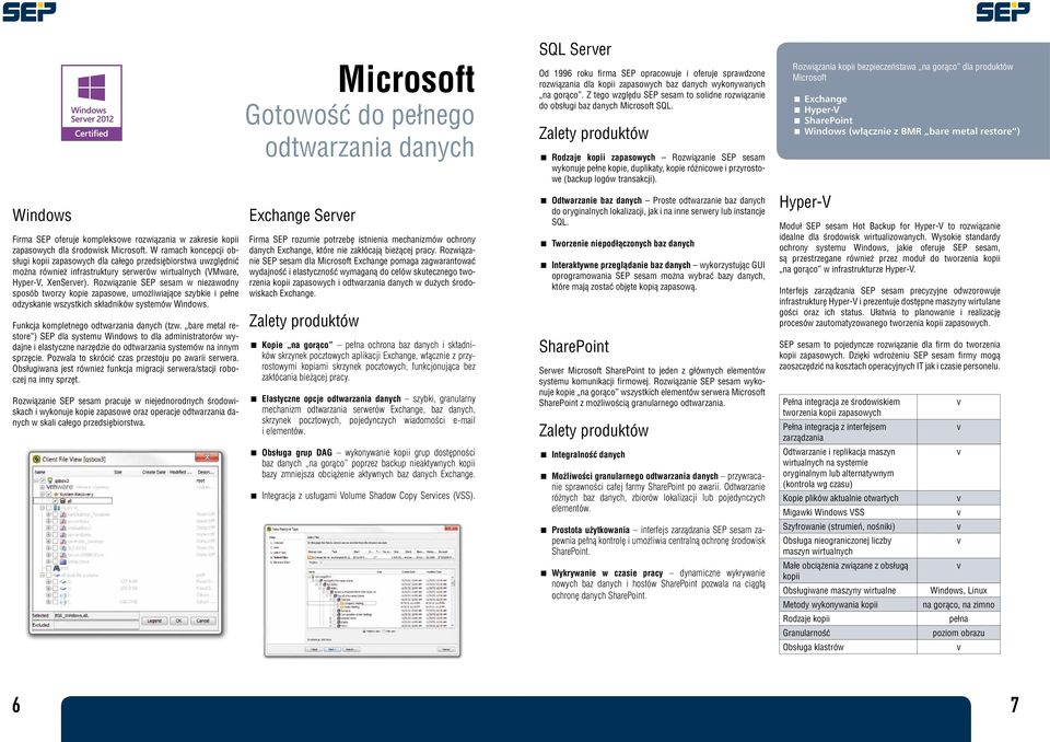 Rozwiązanie SEP sesam w niezawodny sposób tworzy kopie zapasowe, umożliwiające szybkie i pełne odzyskanie wszystkich składników systemów Windows. Funkcja kompletnego odtwarzania danych (tzw.