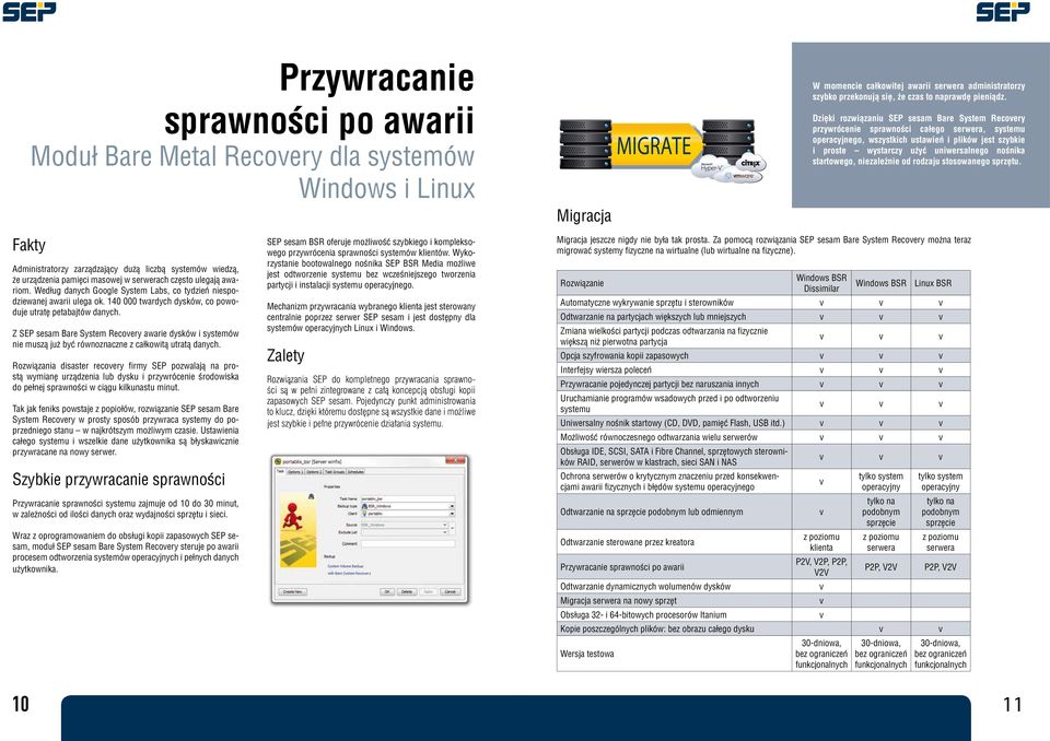 Dzięki rozwiązaniu SEP sesam Bare System Recoery przywrócenie sprawności całego serwera, systemu operacyjnego, wszystkich ustawień i plików jest szybkie i proste wystarczy użyć uniwersalnego nośnika