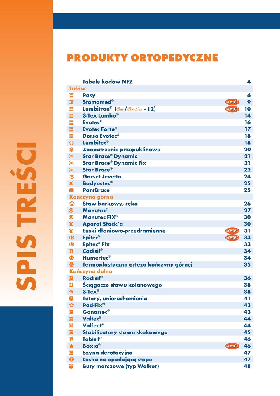 Stack a 30 Łuski dłoniowo-przedramienne 31 Epitec 33 Epitec Fix 33 Codisil 34 Humertec 34 Termoplastyczna orteza kończyny górnej 35 Kończyna dolna Rodisil 36 Ściągacze stawu kolanowego 38 3-Tex